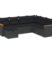 7-tlg. Garten-Sofagarnitur mit Kissen Schwarz Poly Rattan