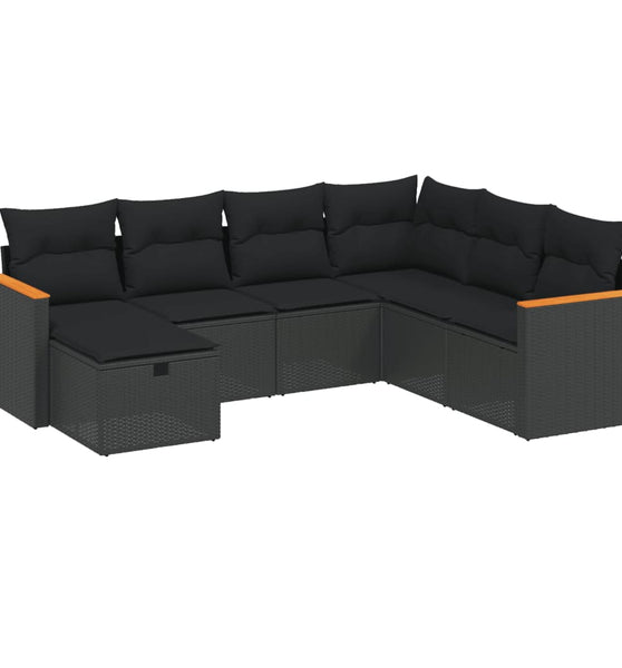 7-tlg. Garten-Sofagarnitur mit Kissen Schwarz Poly Rattan