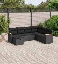 7-tlg. Garten-Sofagarnitur mit Kissen Schwarz Poly Rattan