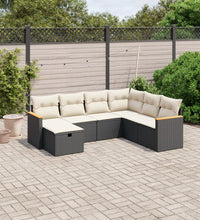 7-tlg. Garten-Sofagarnitur mit Kissen Schwarz Poly Rattan