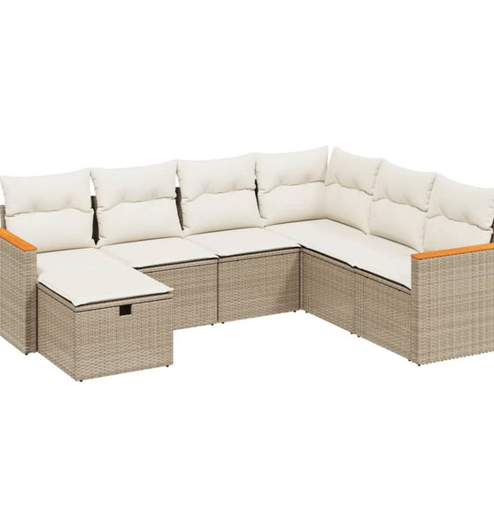 7-tlg. Garten-Sofagarnitur mit Kissen Beige Poly Rattan
