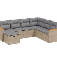 7-tlg. Garten-Sofagarnitur mit Kissen Beige Poly Rattan