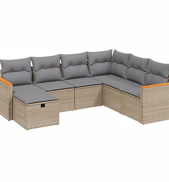 7-tlg. Garten-Sofagarnitur mit Kissen Beige Poly Rattan