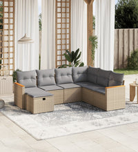 7-tlg. Garten-Sofagarnitur mit Kissen Beige Poly Rattan