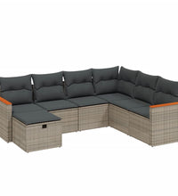 7-tlg. Garten-Sofagarnitur mit Kissen Grau Poly Rattan