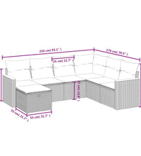 7-tlg. Garten-Sofagarnitur mit Kissen Grau Poly Rattan