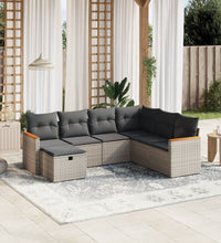 7-tlg. Garten-Sofagarnitur mit Kissen Grau Poly Rattan