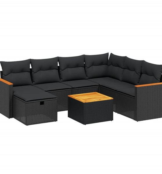 8-tlg. Garten-Sofagarnitur mit Kissen Schwarz Poly Rattan