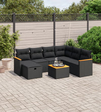 8-tlg. Garten-Sofagarnitur mit Kissen Schwarz Poly Rattan