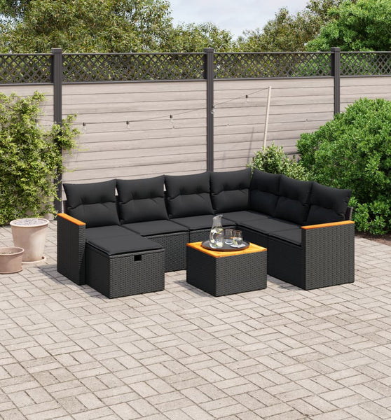 8-tlg. Garten-Sofagarnitur mit Kissen Schwarz Poly Rattan