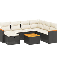8-tlg. Garten-Sofagarnitur mit Kissen Schwarz Poly Rattan