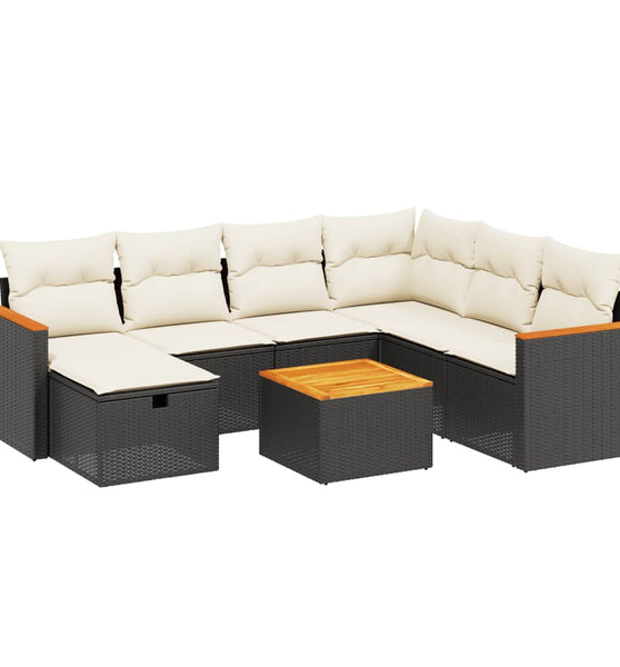 8-tlg. Garten-Sofagarnitur mit Kissen Schwarz Poly Rattan