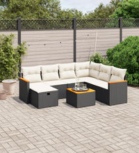 8-tlg. Garten-Sofagarnitur mit Kissen Schwarz Poly Rattan