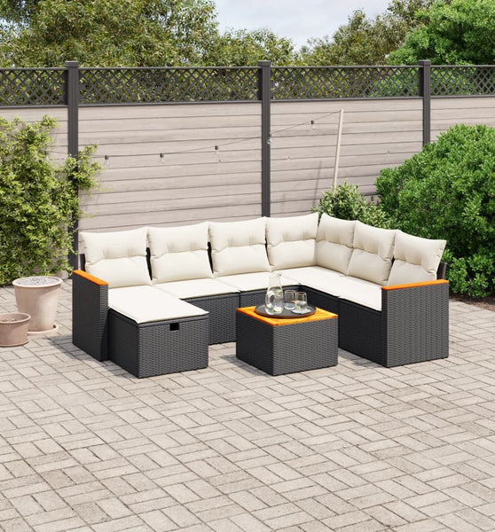 8-tlg. Garten-Sofagarnitur mit Kissen Schwarz Poly Rattan