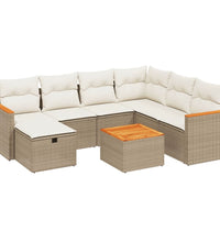 8-tlg. Garten-Sofagarnitur mit Kissen Beige Poly Rattan