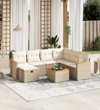 8-tlg. Garten-Sofagarnitur mit Kissen Beige Poly Rattan