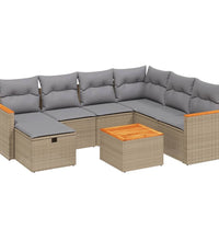 8-tlg. Garten-Sofagarnitur mit Kissen Beige Poly Rattan