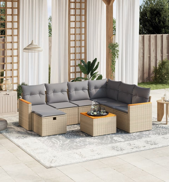 8-tlg. Garten-Sofagarnitur mit Kissen Beige Poly Rattan