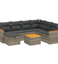 8-tlg. Garten-Sofagarnitur mit Kissen Grau Poly Rattan
