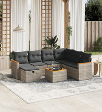 8-tlg. Garten-Sofagarnitur mit Kissen Grau Poly Rattan