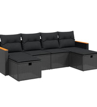 6-tlg. Garten-Sofagarnitur mit Kissen Schwarz Poly Rattan
