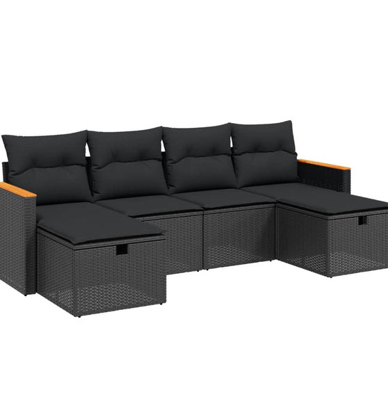 6-tlg. Garten-Sofagarnitur mit Kissen Schwarz Poly Rattan