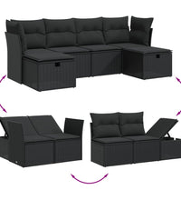 6-tlg. Garten-Sofagarnitur mit Kissen Schwarz Poly Rattan