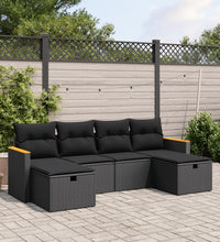 6-tlg. Garten-Sofagarnitur mit Kissen Schwarz Poly Rattan
