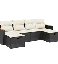 6-tlg. Garten-Sofagarnitur mit Kissen Schwarz Poly Rattan