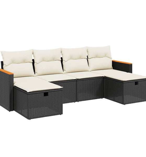 6-tlg. Garten-Sofagarnitur mit Kissen Schwarz Poly Rattan