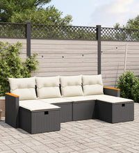 6-tlg. Garten-Sofagarnitur mit Kissen Schwarz Poly Rattan