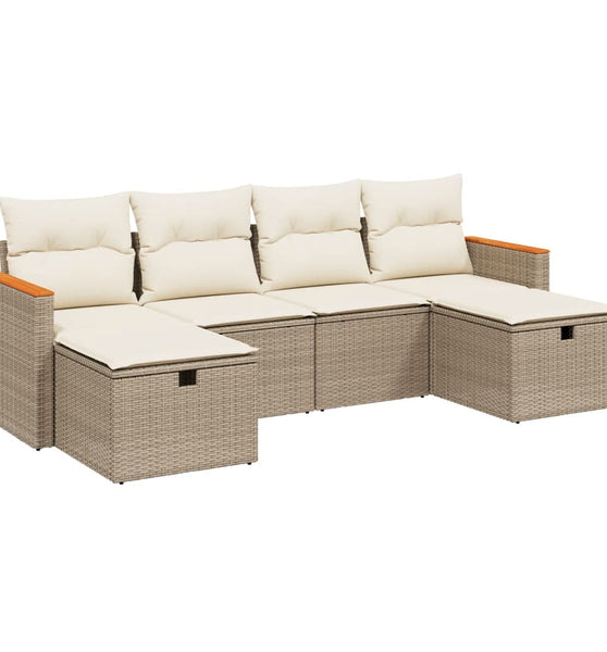 6-tlg. Garten-Sofagarnitur mit Kissen Beige Poly Rattan