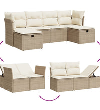 6-tlg. Garten-Sofagarnitur mit Kissen Beige Poly Rattan