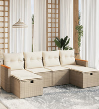 6-tlg. Garten-Sofagarnitur mit Kissen Beige Poly Rattan