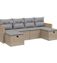 6-tlg. Garten-Sofagarnitur mit Kissen Beige Poly Rattan