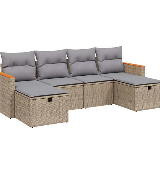 6-tlg. Garten-Sofagarnitur mit Kissen Beige Poly Rattan