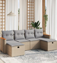 6-tlg. Garten-Sofagarnitur mit Kissen Beige Poly Rattan