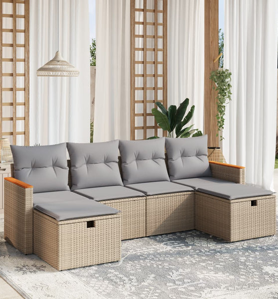 6-tlg. Garten-Sofagarnitur mit Kissen Beige Poly Rattan