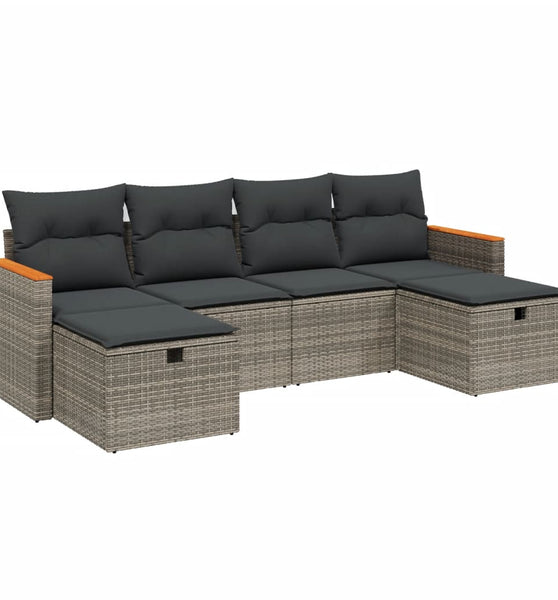 6-tlg. Garten-Sofagarnitur mit Kissen Grau Poly Rattan