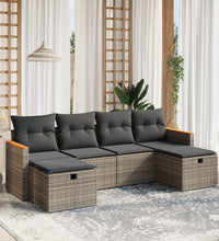 6-tlg. Garten-Sofagarnitur mit Kissen Grau Poly Rattan