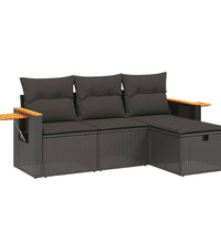 4-tlg. Garten-Sofagarnitur mit Kissen Schwarz Poly Rattan