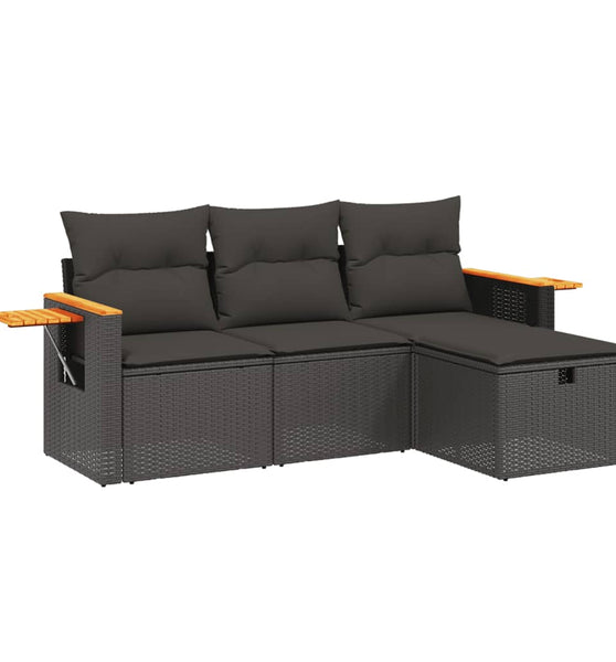 4-tlg. Garten-Sofagarnitur mit Kissen Schwarz Poly Rattan