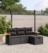 4-tlg. Garten-Sofagarnitur mit Kissen Schwarz Poly Rattan