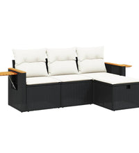 4-tlg. Garten-Sofagarnitur mit Kissen Schwarz Poly Rattan