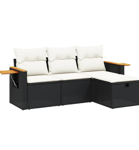 4-tlg. Garten-Sofagarnitur mit Kissen Schwarz Poly Rattan