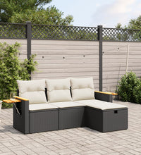 4-tlg. Garten-Sofagarnitur mit Kissen Schwarz Poly Rattan