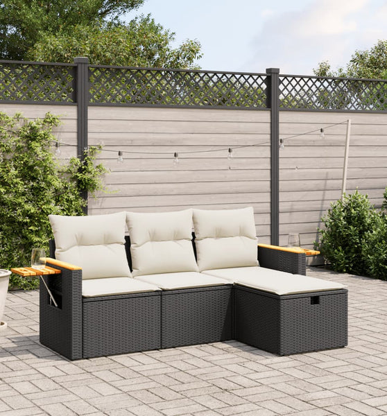4-tlg. Garten-Sofagarnitur mit Kissen Schwarz Poly Rattan