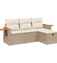 4-tlg. Garten-Sofagarnitur mit Kissen Beige Poly Rattan
