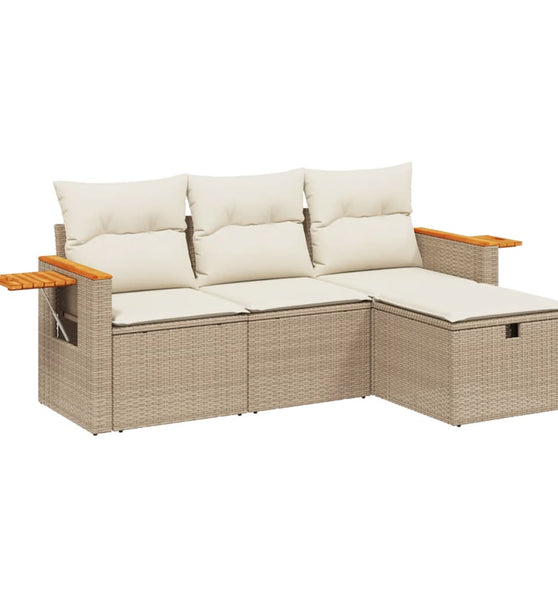 4-tlg. Garten-Sofagarnitur mit Kissen Beige Poly Rattan