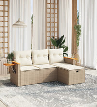 4-tlg. Garten-Sofagarnitur mit Kissen Beige Poly Rattan